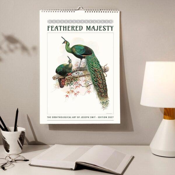 Feathered Majesty 2027 wall calendar featuring peacock illustration