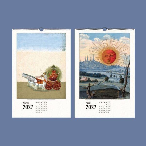 2027 wall calendar featuring March and April vintage artwork pages