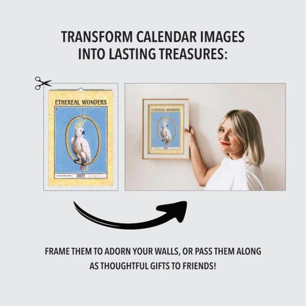 Woman framing a calendar page as wall art
