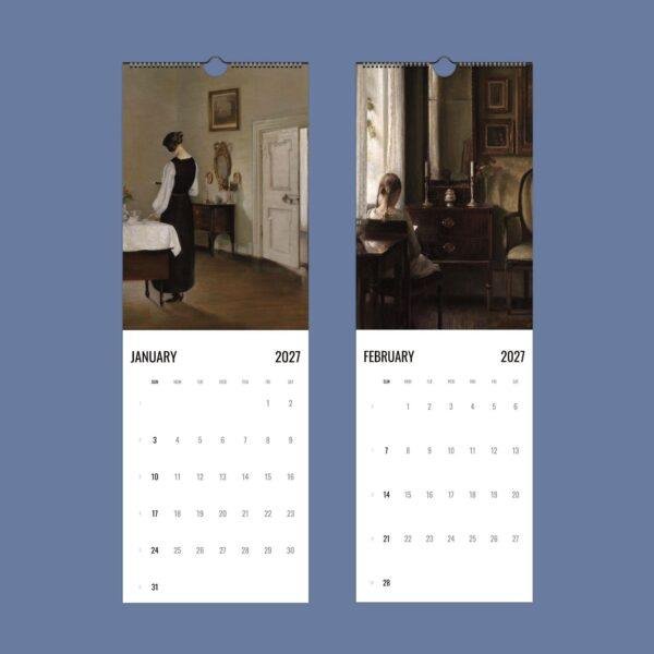 2027 wall calendar featuring classic interior paintings for January February