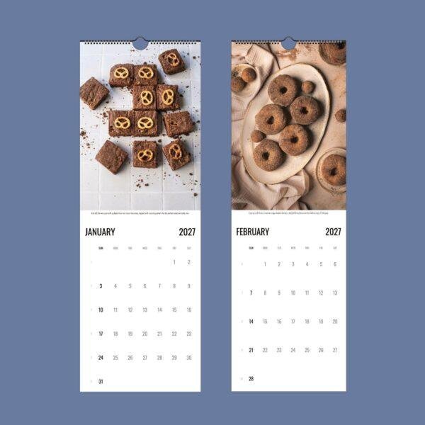 2027 wall calendar featuring brownie and donut food photography
