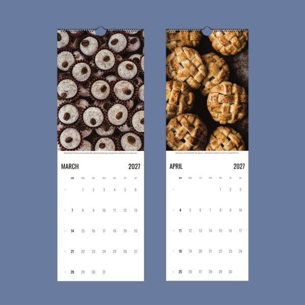 2027 wall calendar featuring baked goods for March and April