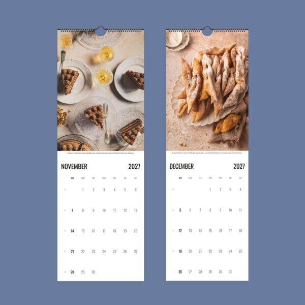 2027 wall calendar showing November and December food photography