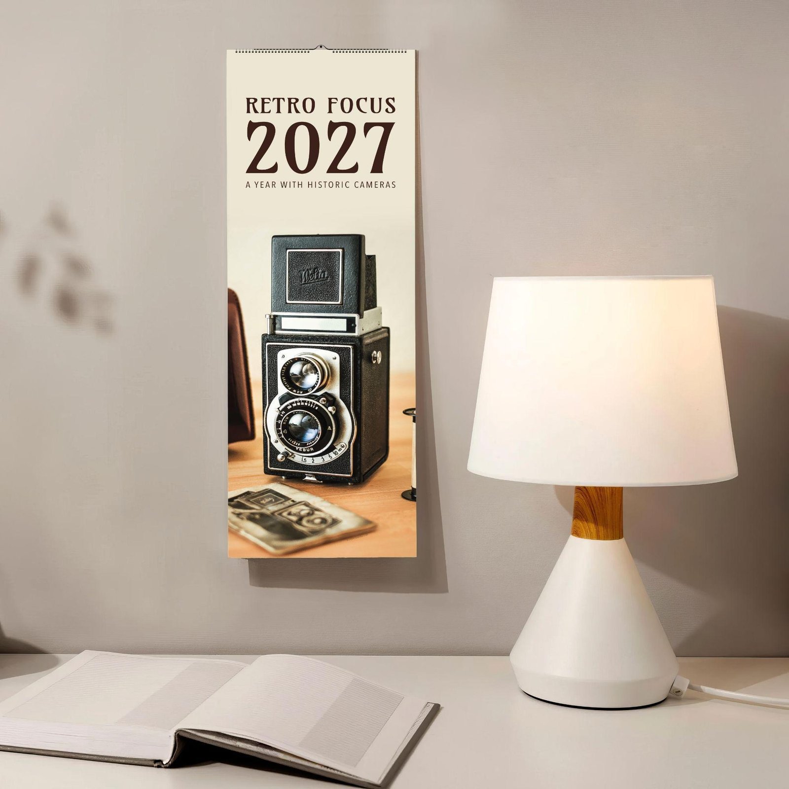 Retro Focus 2027 wall calendar featuring historic vintage camera