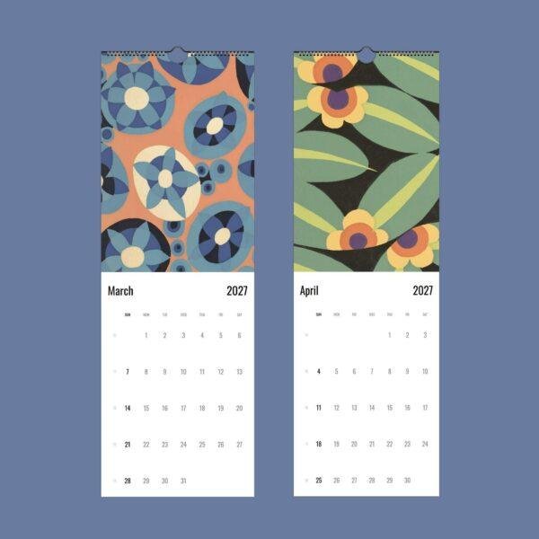 2027 wall calendar showing March and April floral designs