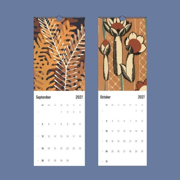 2027 wall calendar showing September and October botanical art