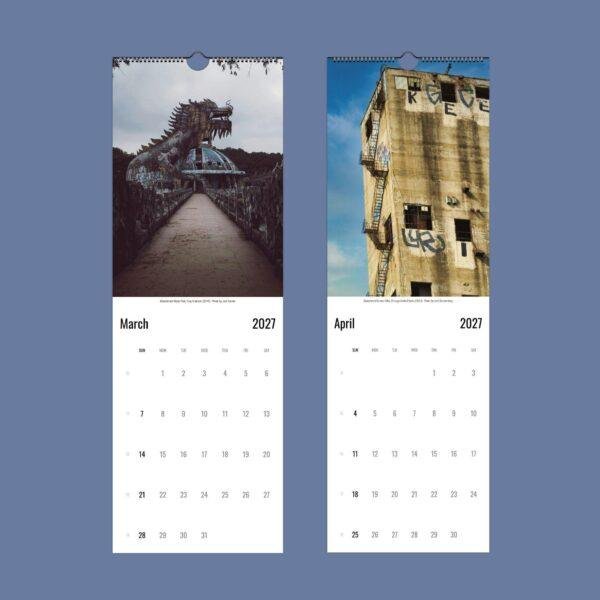 2027 wall calendar featuring abandoned locations March April
