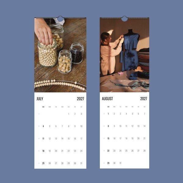 2027 wall calendar showing July and August craft themes