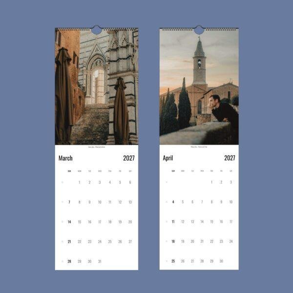 2027 wall calendar featuring Italian landmarks for March and April