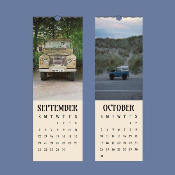 Land Rover wall calendar showing September and October months