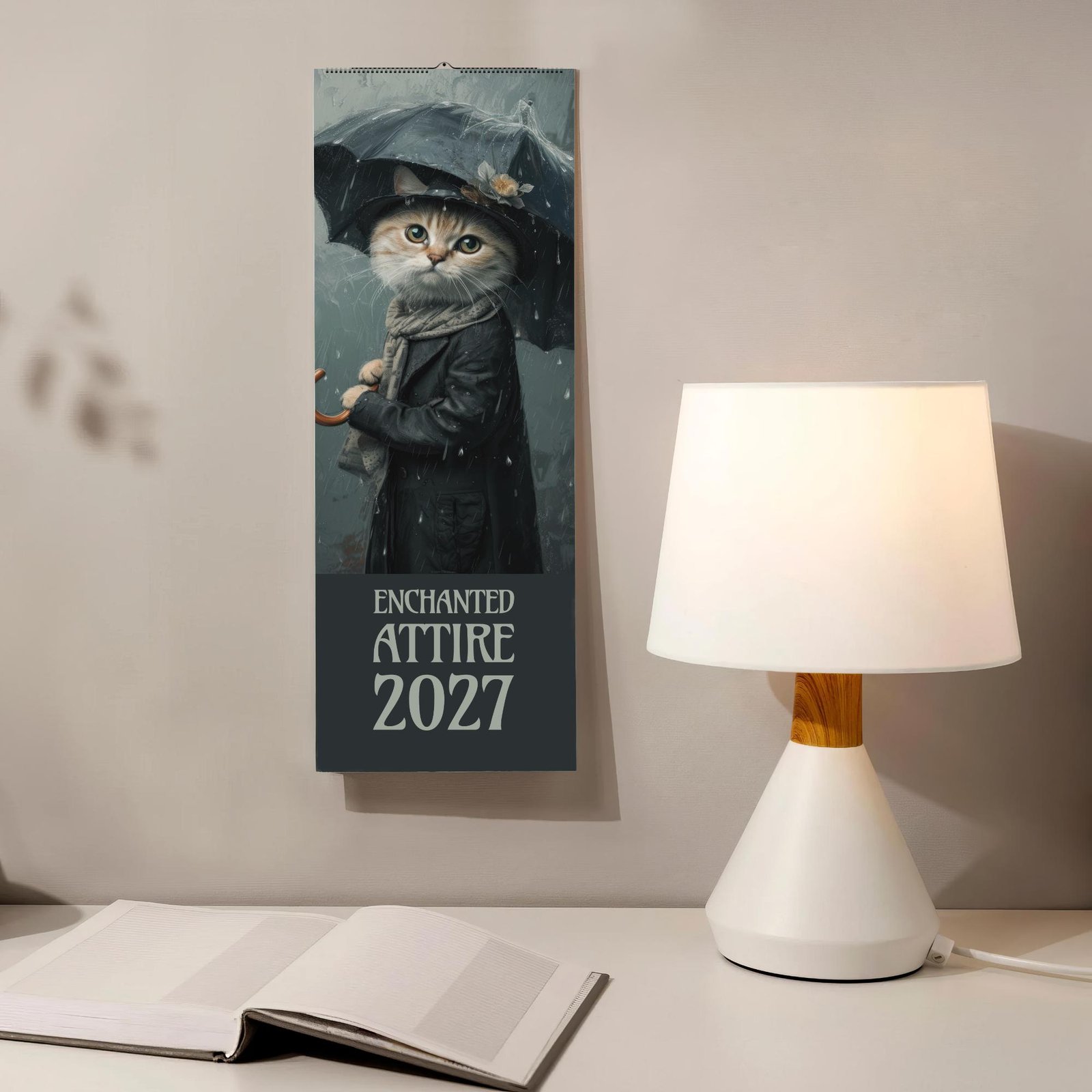 Enchanted Attire 2027 wall calendar featuring dressed cat artwork