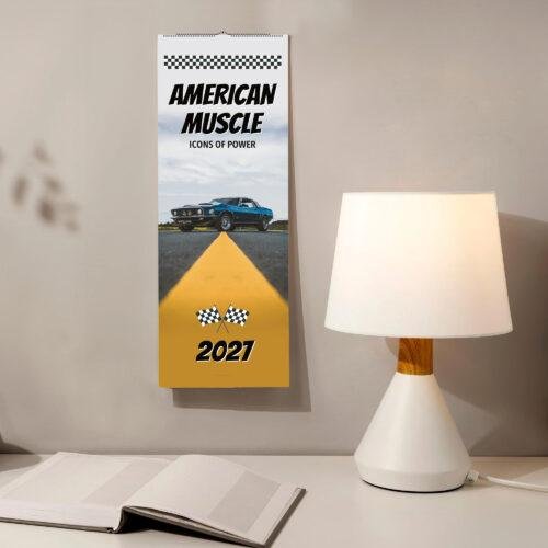 2027 American Muscle Cars wall calendar hanging on wall
