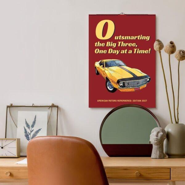 American Motors 2027 calendar with classic yellow muscle car