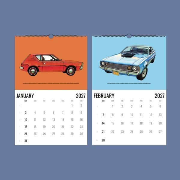 2027 wall calendar featuring classic AMC cars illustrations