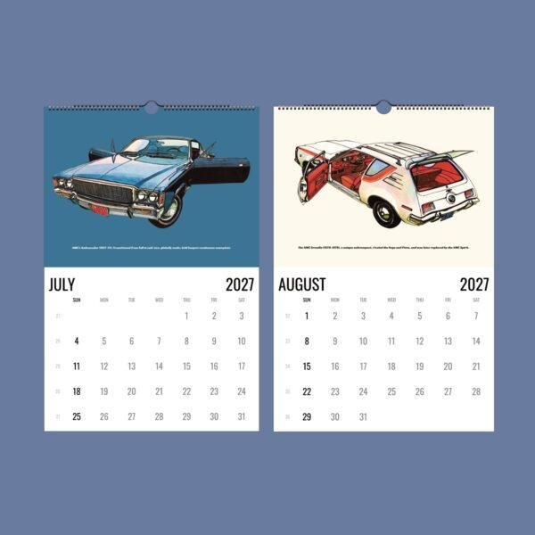 2027 classic AMC cars wall calendar July and August