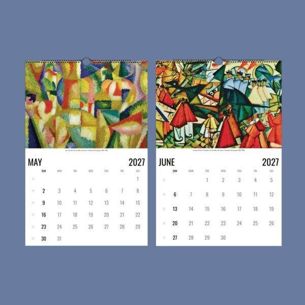 2027 wall calendar May and June with colorful cubist artwork