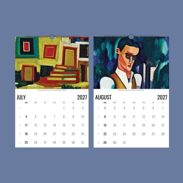2027 wall calendar featuring July and August with art paintings