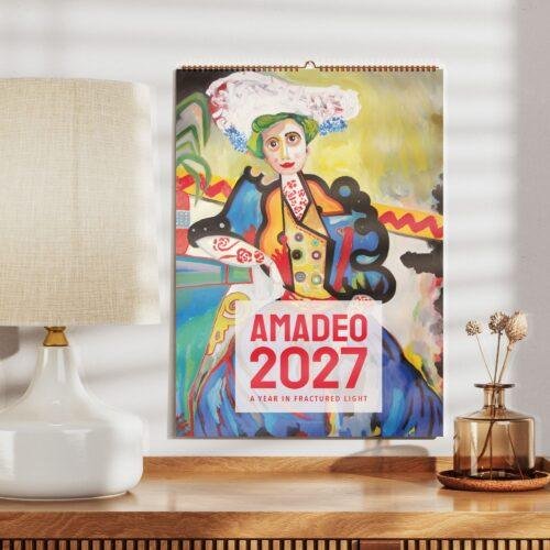 Amadeo 2027 art calendar with colorful figurative painting cover