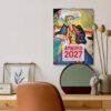 Amadeo 2027 art calendar hanging above a stylish desk