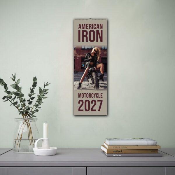 American Iron Motorcycle 2027 wall calendar displayed in modern room
