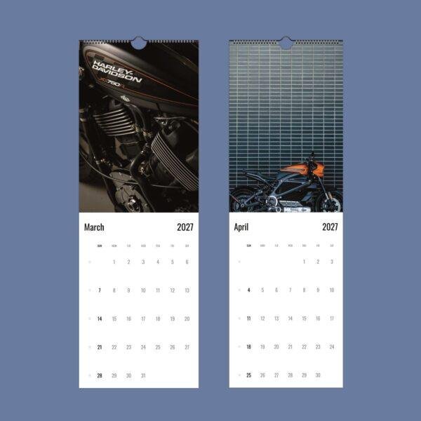 2027 Harley-Davidson wall calendar showing March and April