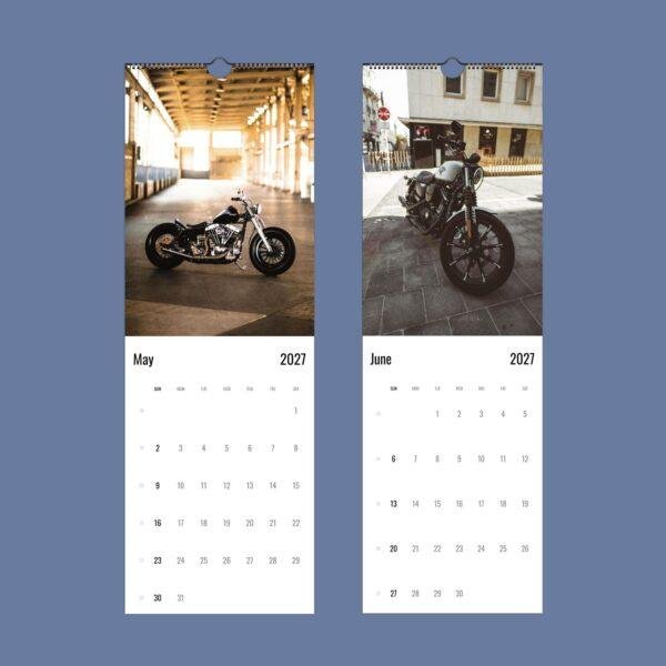 2027 motorcycle wall calendar showing May and June pages