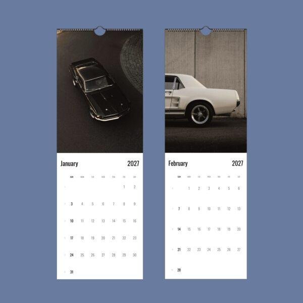 2027 classic muscle car wall calendar January February pages