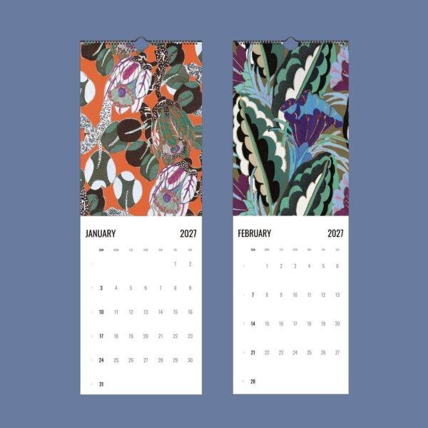 2027 wall calendar showing January and February floral designs