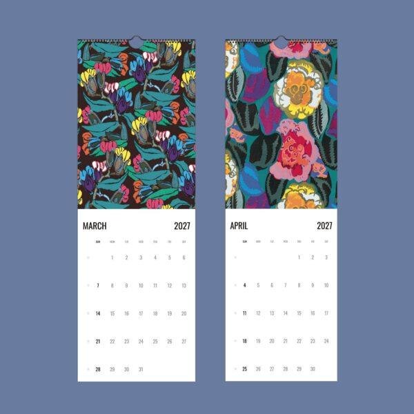 2027 wall calendar showing March and April floral designs