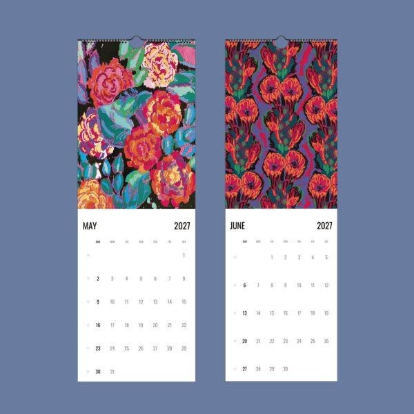 2027 wall calendar showing May and June floral artwork