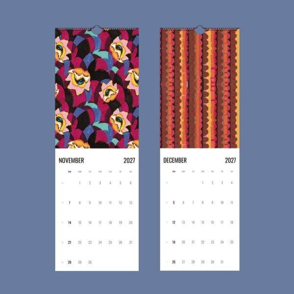 November and December 2027 wall calendars with bold patterns