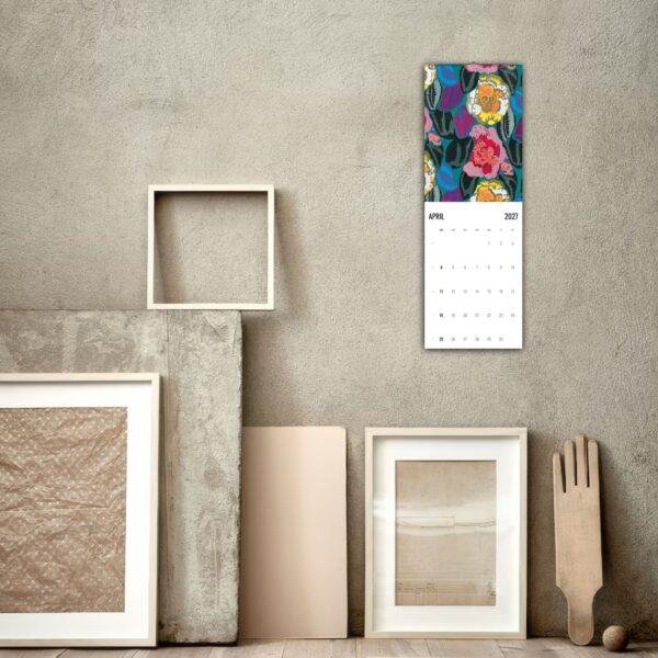 Colorful floral 2027 April wall calendar in artistic studio