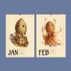 Vintage octopus illustration wall calendar January February pages
