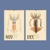 November and December wall calendar pages featuring vintage squid illustrations
