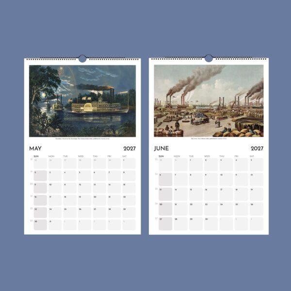 2027 wall calendar May and June with Currier and Ives prints