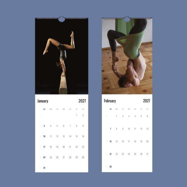 2027 wall calendar featuring acrobatic yoga poses for January and February