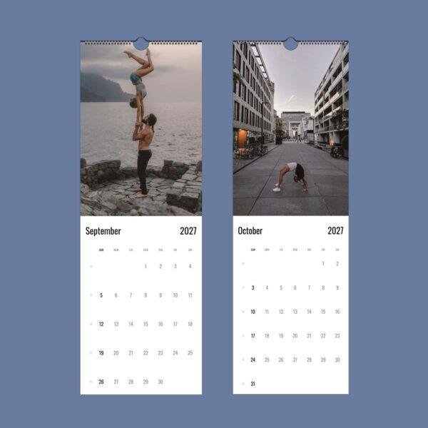 2027 wall calendar featuring acrobatic poses for September and October