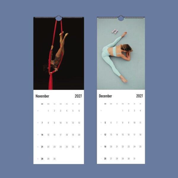 2027 wall calendar featuring aerial silk and yoga poses