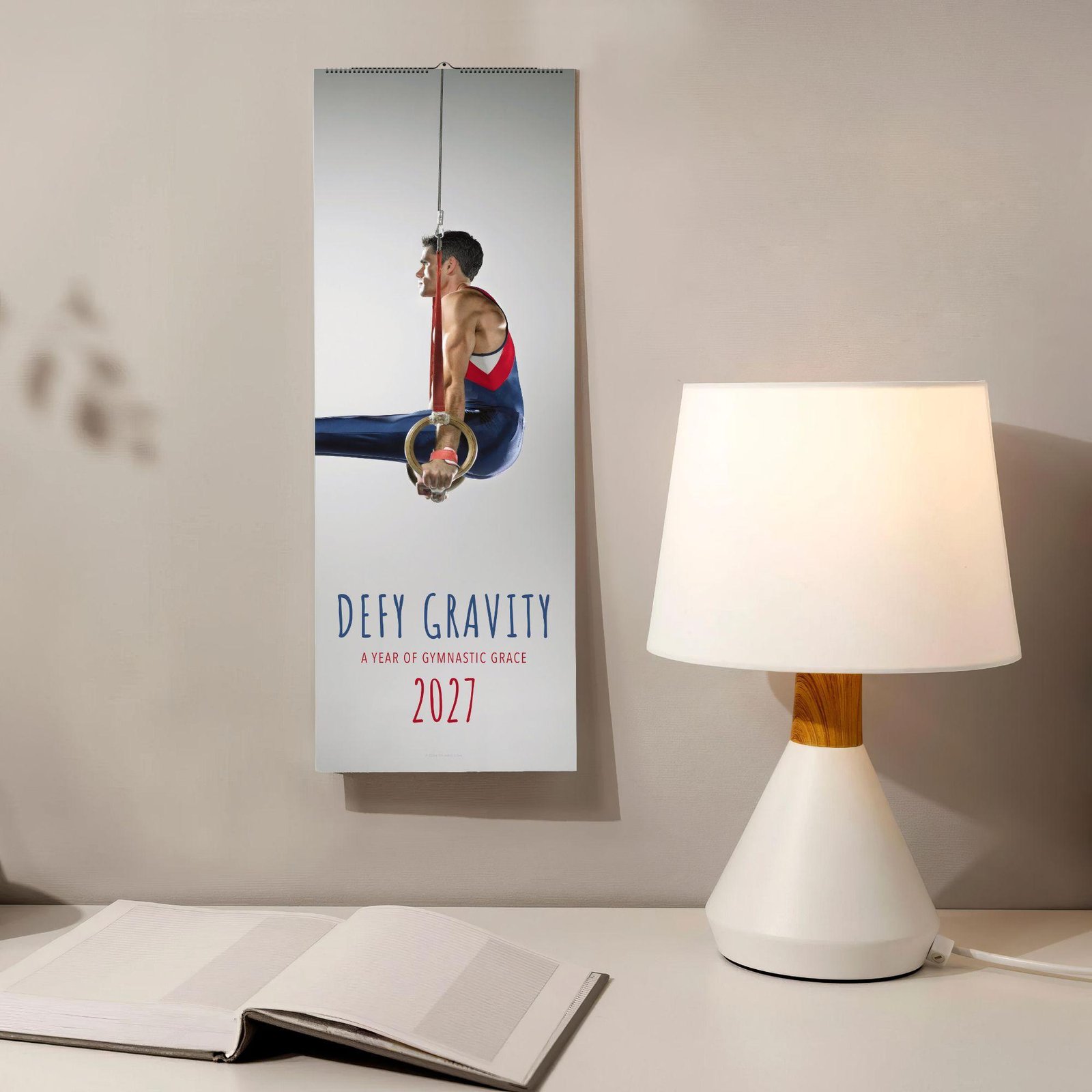 2027 gymnastics wall calendar featuring male gymnast on rings
