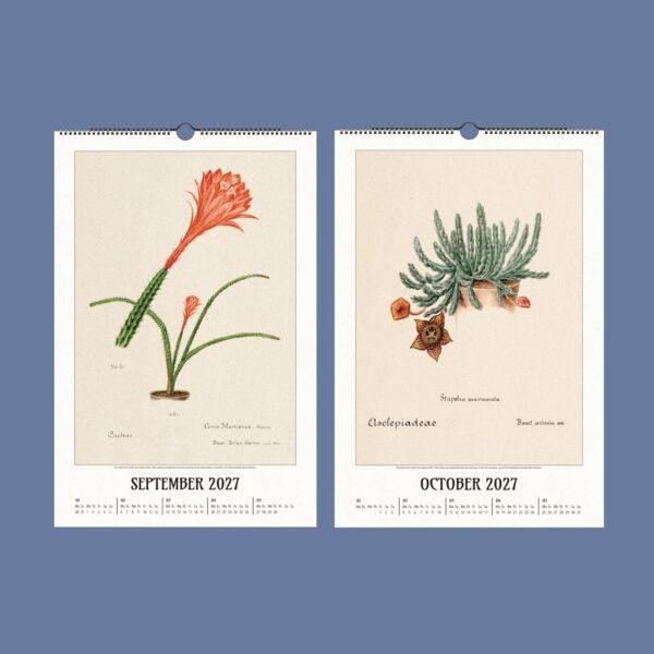 2027 botanical wall calendar showing September and October pages