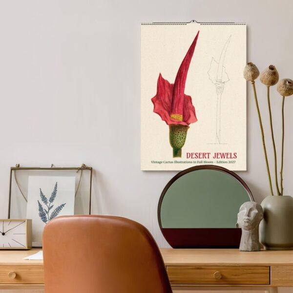 Desert Jewels vintage cactus illustration wall calendar 2027