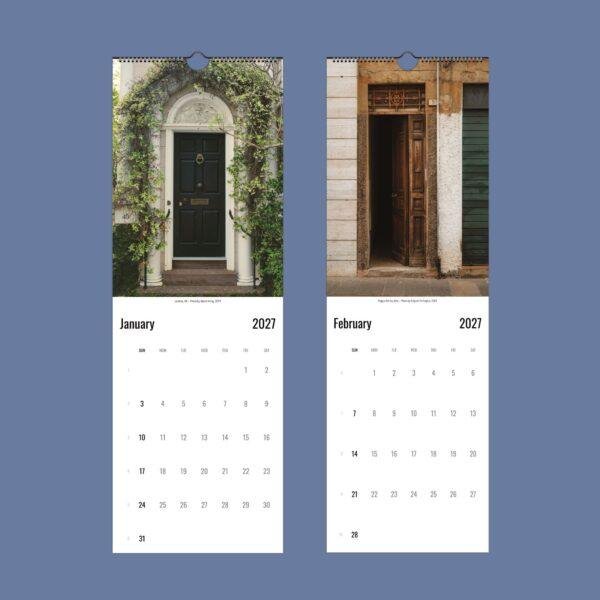 2027 wall calendar featuring charming doors from London and Italy