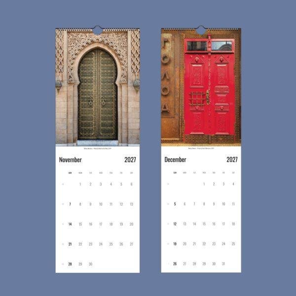 2027 wall calendar featuring ornate doors from Morocco and Ukraine