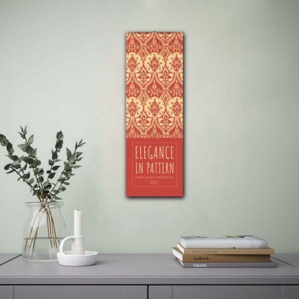 Elegant red damask pattern 2027 wall calendar in modern room