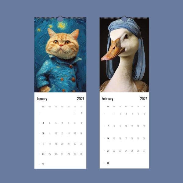 2027 wall calendar featuring animals in classic art styles