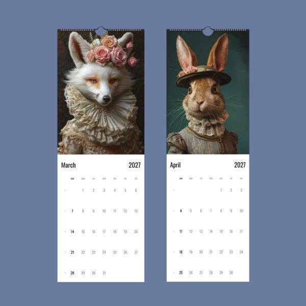2027 wall calendar featuring Victorian-dressed fox and rabbit