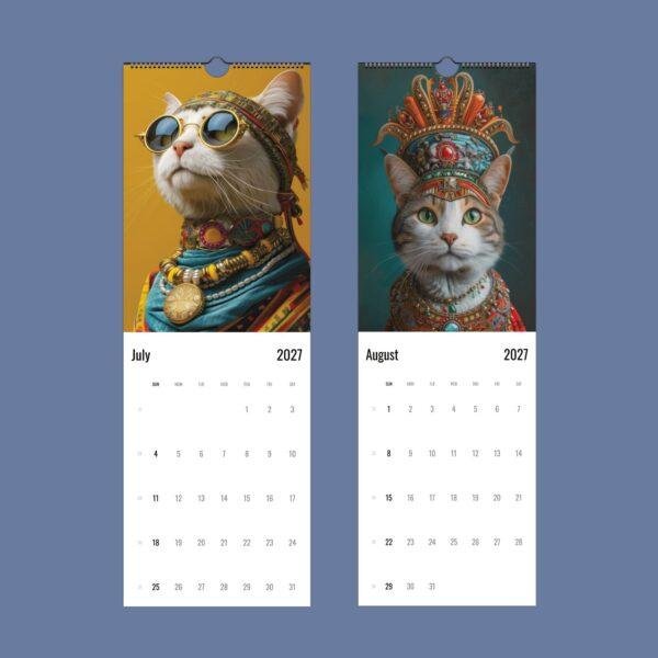 2027 wall calendar featuring elaborately dressed cats for July and August