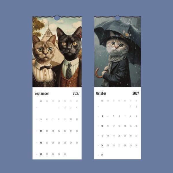 2027 wall calendar featuring whimsical dressed cats artwork