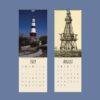 Lighthouse-themed wall calendar showing July and August pages