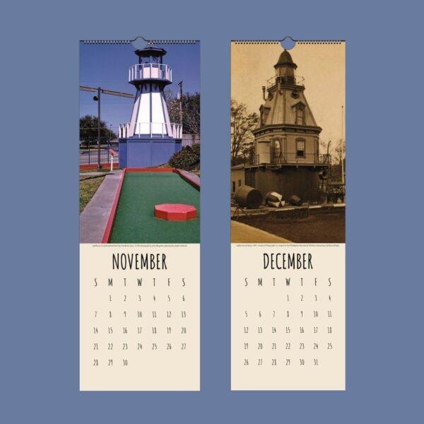 November and December lighthouse-themed wall calendar pages